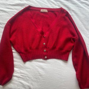 red cropped cardigan